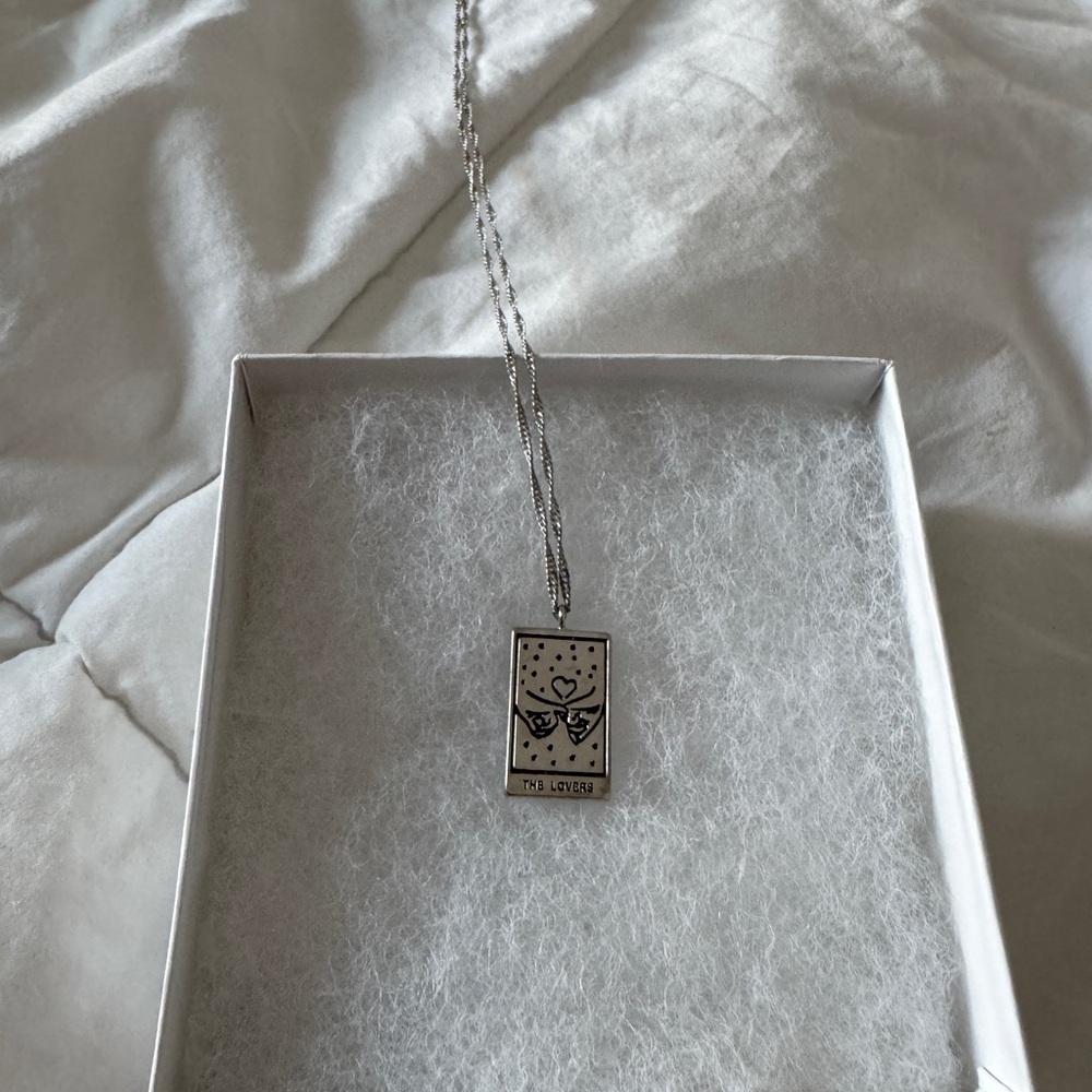 Pura Vida The Lovers Tarot Necklace Silver Tone Adjustable Chain